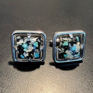 Vintage Hickok USA Cuff Links - Lucite with Silver & Turquoise Flecks